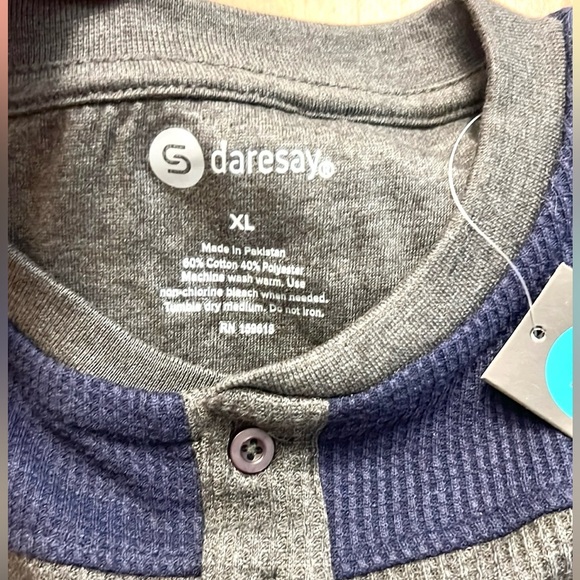 NWT,DARESAY Gray and Blue Henley Stretch Knit Shirt, Back to School,SizeL/XL - Picture 4 of 8